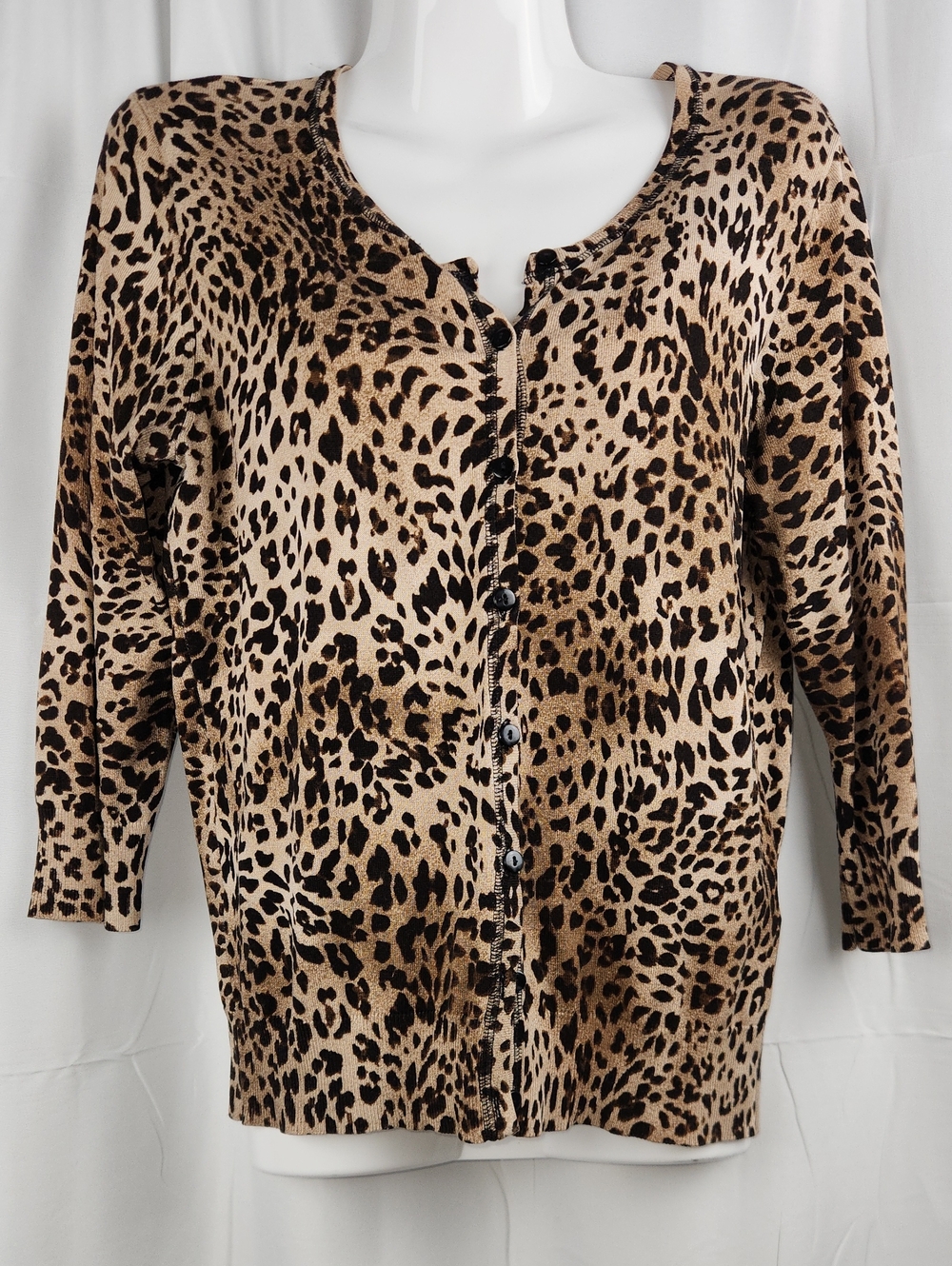 August Silk Leopard Print V-Neck Button Cardigan in Tan and Black